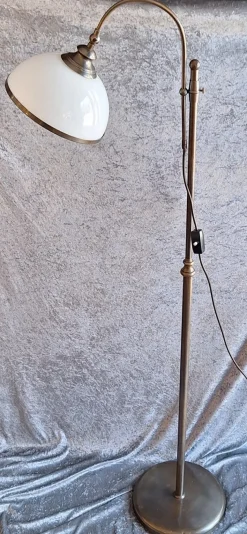 Online Pamono Height-Adjustable Brass Floor Lamp with Opaque White Glass Shade, 1980s