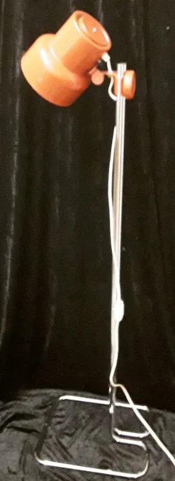 Clearance Pamono Height-Adjustable Chromed Steel Tubular Floor Lamp with Orange Metal Shade, 1970s