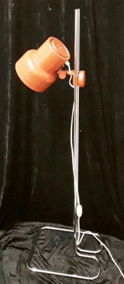 Clearance Pamono Height-Adjustable Chromed Steel Tubular Floor Lamp with Orange Metal Shade, 1970s