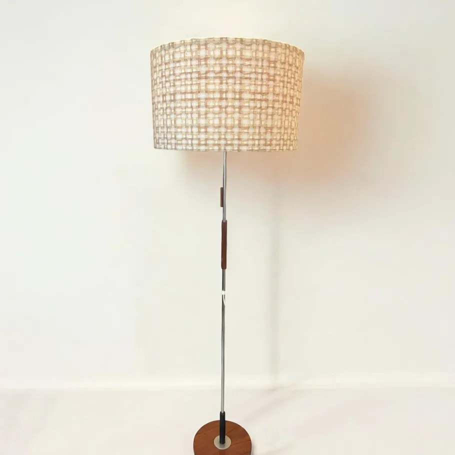 Sale Pamono Height-Adjustable Floor Lamp in Teak and Chrome-Plated Metal from Temde Leuchten, 1950s
