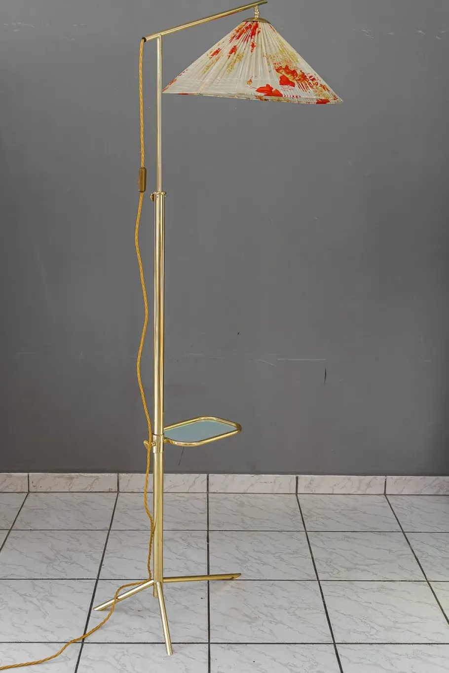 Pamono Hight Adjustable Floor Lamp with Adjustable Shelf, Vienna, 1950s