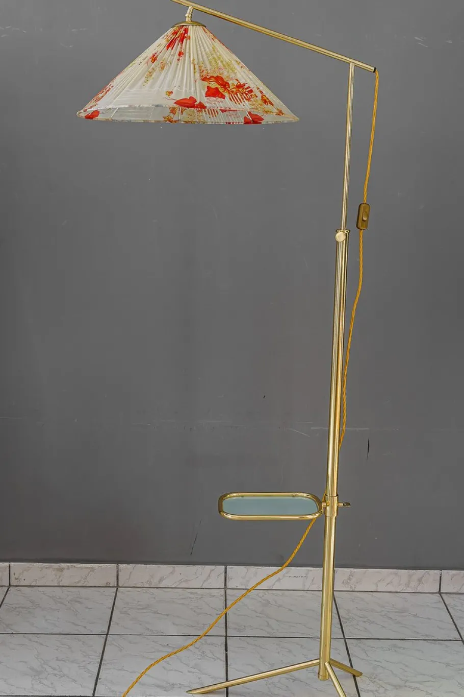 Pamono Hight Adjustable Floor Lamp with Adjustable Shelf, Vienna, 1950s