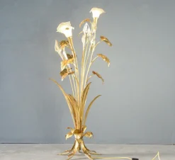 Clearance Pamono Hollywood Regency Gold Leaf Floor Lamp by Hans Kögl, 1960s