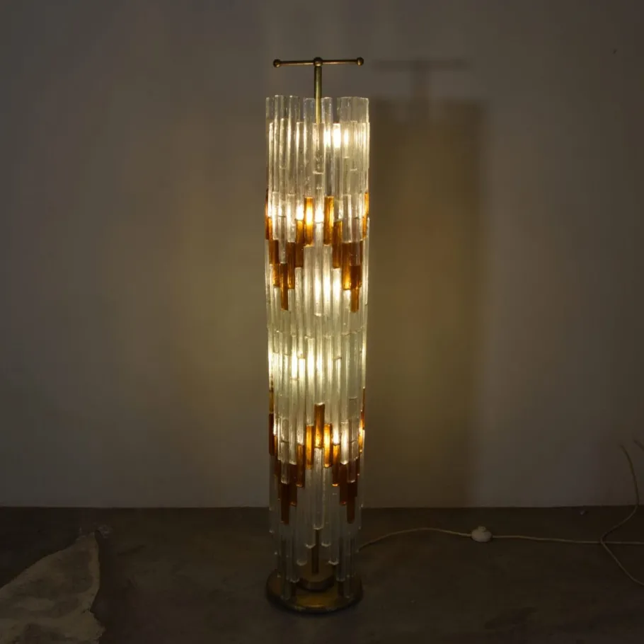 Pamono Ice & Orange Murano Glass Floor Lamp by Albano Poli for the Poliarte