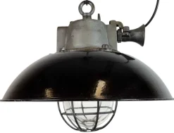 Best Pamono Industrial Black Enamel and Cast Iron Cage Pendant Light from Elektrosvit, 1960s