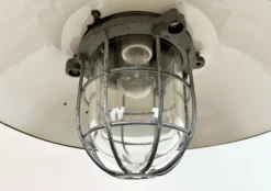 Best Pamono Industrial Black Enamel and Cast Iron Cage Pendant Light from Elektrosvit, 1960s