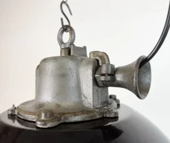 Best Pamono Industrial Black Enamel and Cast Iron Cage Pendant Light from Elektrosvit, 1960s