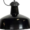 Pamono Industrial Black Enamel Factory Lamp with Cast Iron Top from Elektrosvit, 1950s