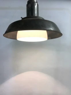 Best Pamono Industrial Metal & Opaline Glass Pendant Lamp, 1960s