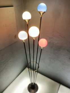 New Pamono Iron, Brass & Marble Alberello Floor Lamp from Stilnovo