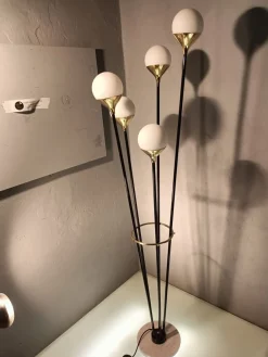 New Pamono Iron, Brass & Marble Alberello Floor Lamp from Stilnovo