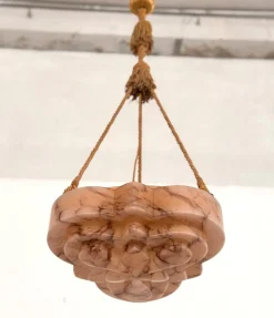 Best Pamono Italian Art Deco Alabaster and Glass Pendant, 1940s