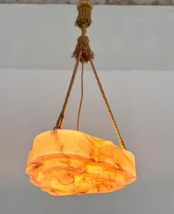 Best Pamono Italian Art Deco Alabaster and Glass Pendant, 1940s