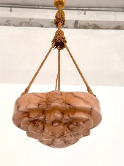 Best Pamono Italian Art Deco Alabaster and Glass Pendant, 1940s