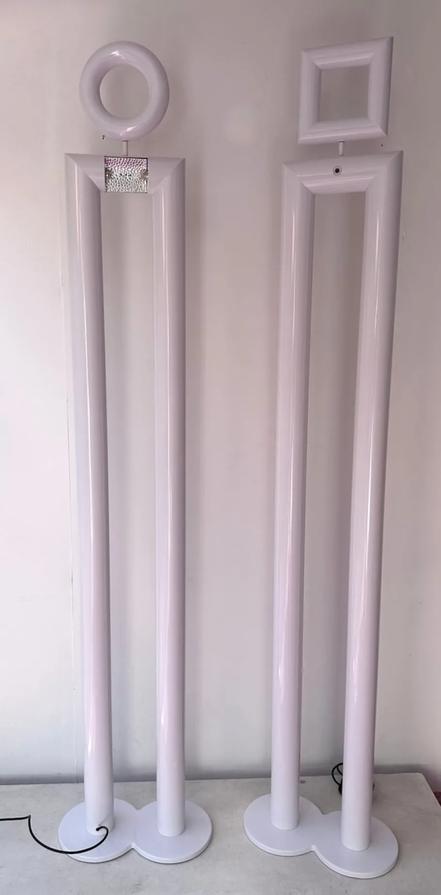 Pamono Italian Boy and Girl Floor Lamps in Metal by Remo Buti for Neofos, 1980s, Set of 2