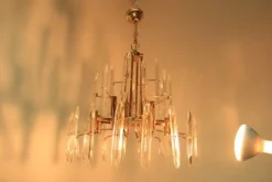 Clearance Pamono Italian Brass & Glass Chandelier, 1970s