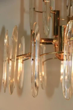 Clearance Pamono Italian Brass & Glass Chandelier, 1970s