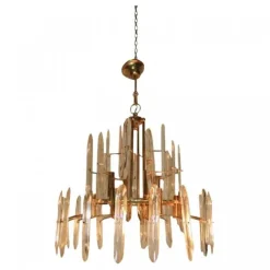 Clearance Pamono Italian Brass & Glass Chandelier, 1970s