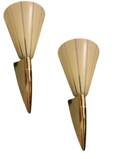 Best Pamono Italian Brass & Glass Sconces, Set of 2
