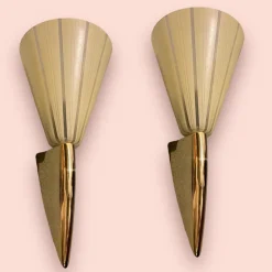 Best Pamono Italian Brass & Glass Sconces, Set of 2