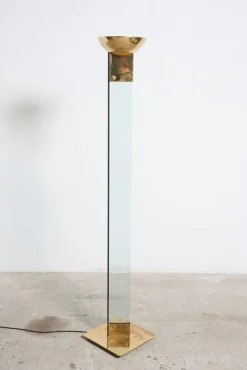 Pamono Italian Brass and Glass Laser Floor Lamp by Max Baguara for Lamperti, 1970s