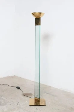 Pamono Italian Brass and Glass Laser Floor Lamp by Max Baguara for Lamperti, 1970s