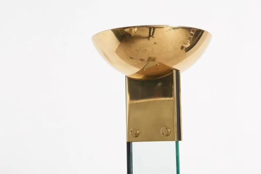 Pamono Italian Brass and Glass Laser Floor Lamp by Max Baguara for Lamperti, 1970s