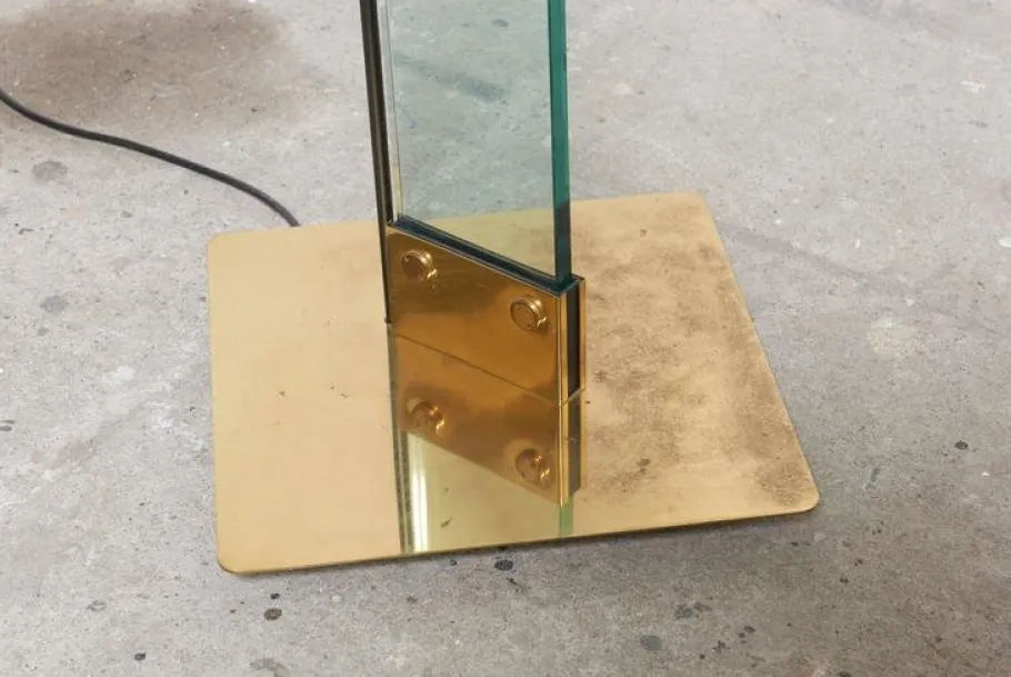 Pamono Italian Brass and Glass Laser Floor Lamp by Max Baguara for Lamperti, 1970s