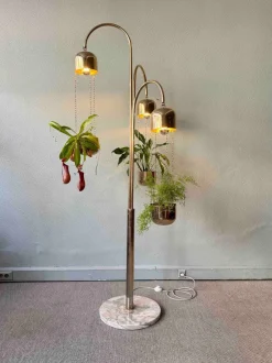 Best Pamono Italian Brass and Marble Floor Lamp with Planters attributed to Reggiani, Italy, 1970s