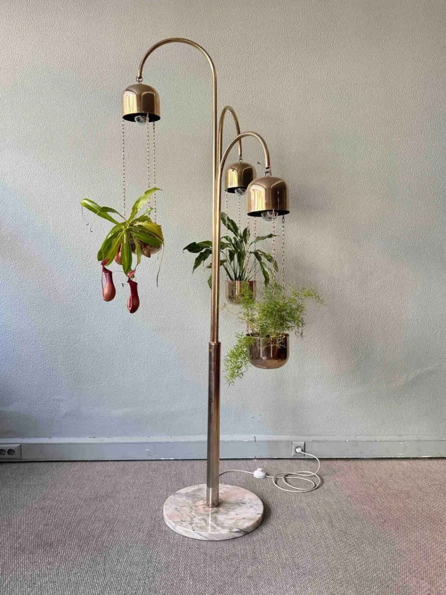 Best Pamono Italian Brass and Marble Floor Lamp with Planters attributed to Reggiani, Italy, 1970s