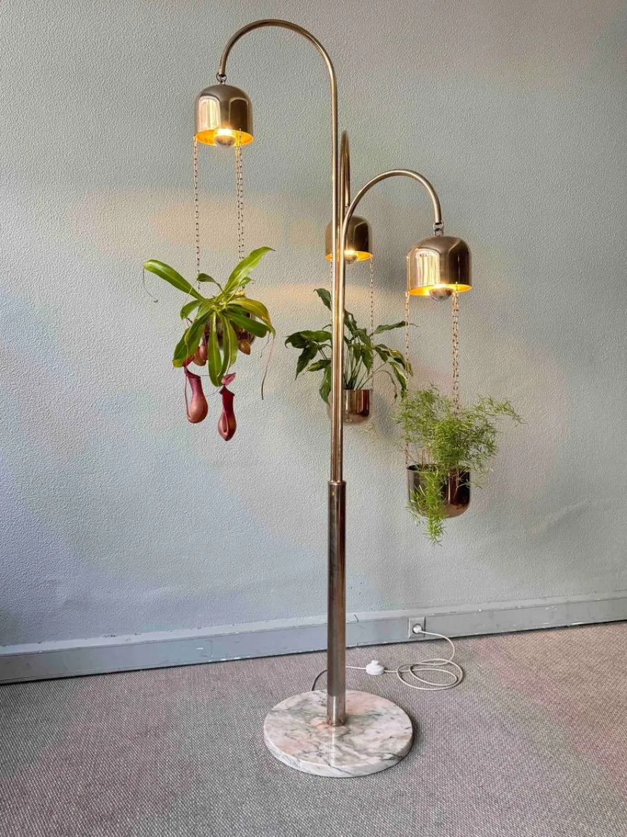 Best Pamono Italian Brass and Marble Floor Lamp with Planters attributed to Reggiani, Italy, 1970s