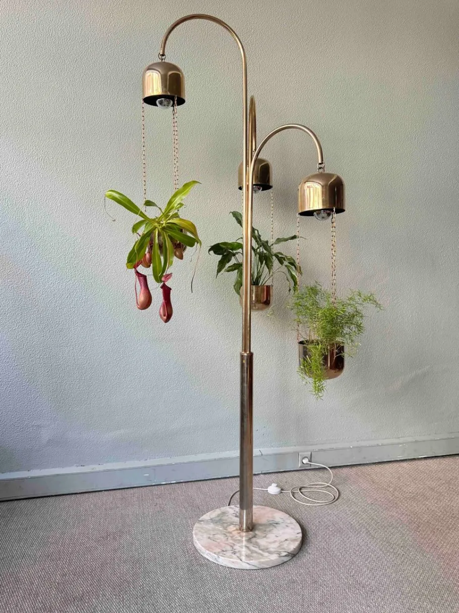 Best Pamono Italian Brass and Marble Floor Lamp with Planters attributed to Reggiani, Italy, 1970s