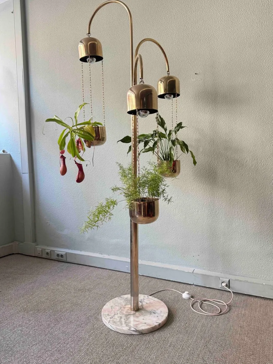 Best Pamono Italian Brass and Marble Floor Lamp with Planters attributed to Reggiani, Italy, 1970s