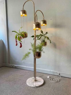 Best Pamono Italian Brass and Marble Floor Lamp with Planters attributed to Reggiani, Italy, 1970s