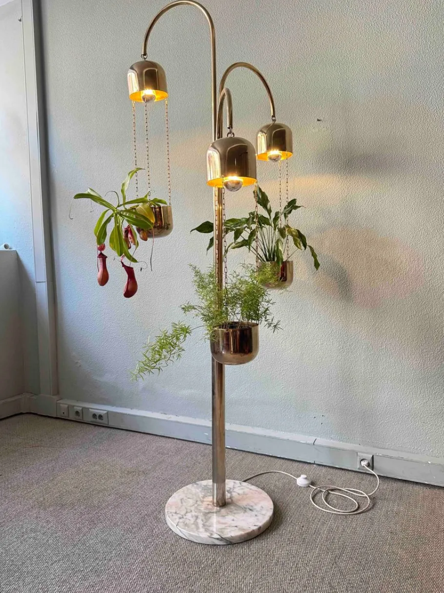 Best Pamono Italian Brass and Marble Floor Lamp with Planters attributed to Reggiani, Italy, 1970s