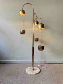 Best Pamono Italian Brass and Marble Floor Lamp with Planters attributed to Reggiani, Italy, 1970s