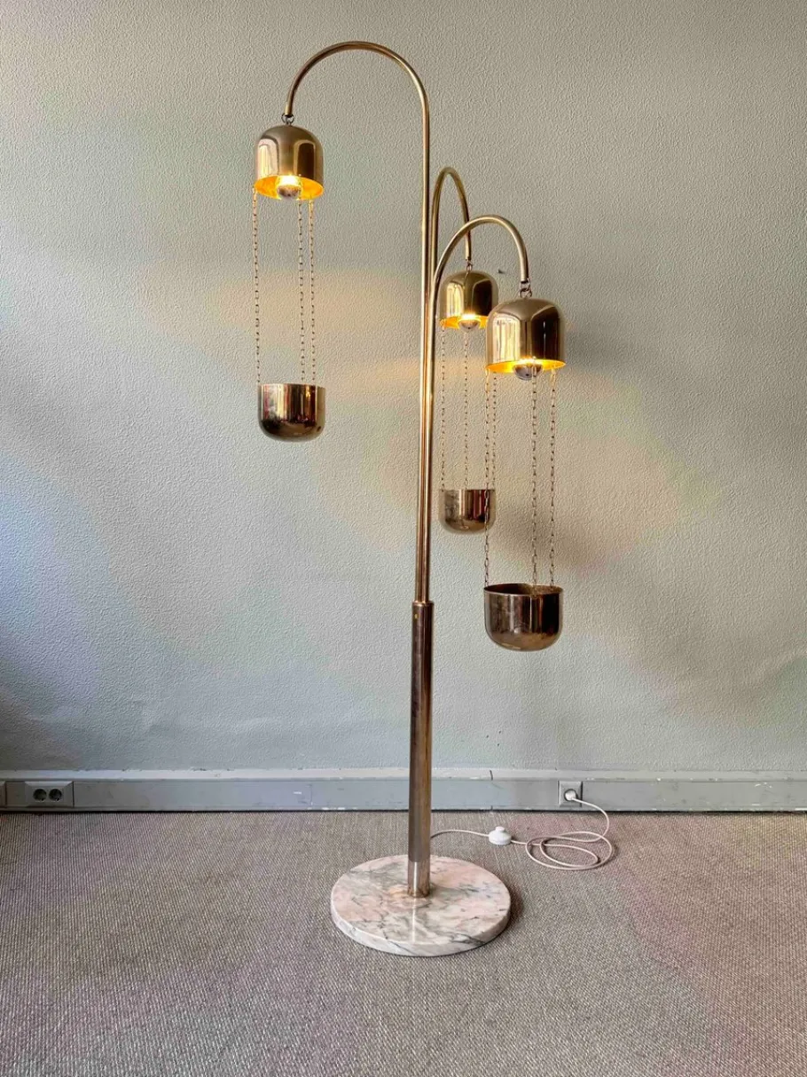 Best Pamono Italian Brass and Marble Floor Lamp with Planters attributed to Reggiani, Italy, 1970s