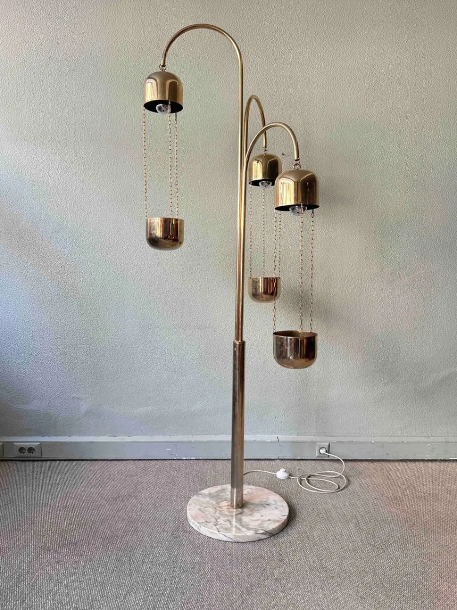Best Pamono Italian Brass and Marble Floor Lamp with Planters attributed to Reggiani, Italy, 1970s