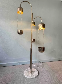 Best Pamono Italian Brass and Marble Floor Lamp with Planters attributed to Reggiani, Italy, 1970s