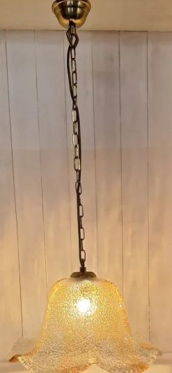 Best Pamono Italian Brass Ceiling Lamp with Tinted Ice Glass Shade, 1970s