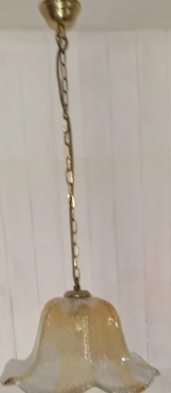 Best Pamono Italian Brass Ceiling Lamp with Tinted Ice Glass Shade, 1970s