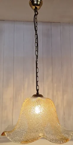 Best Pamono Italian Brass Ceiling Lamp with Tinted Ice Glass Shade, 1970s