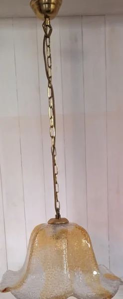 Best Pamono Italian Brass Ceiling Lamp with Tinted Ice Glass Shade, 1970s