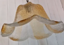 Best Pamono Italian Brass Ceiling Lamp with Tinted Ice Glass Shade, 1970s