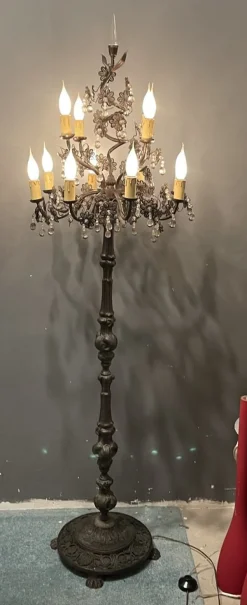 Clearance Pamono Italian Bronze and Crystal Flower Floor Lamp, 1950s