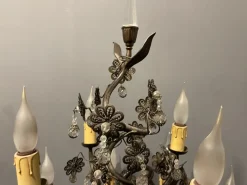 Clearance Pamono Italian Bronze and Crystal Flower Floor Lamp, 1950s