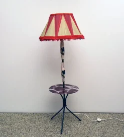 Best Pamono Italian Ceramic Floor Lamp with Table / Shelf, 1950s