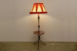 Best Pamono Italian Ceramic Floor Lamp with Table / Shelf, 1950s