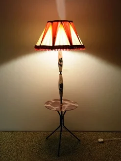 Best Pamono Italian Ceramic Floor Lamp with Table / Shelf, 1950s