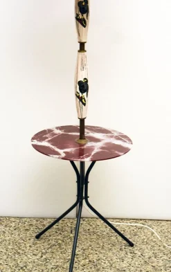 Best Pamono Italian Ceramic Floor Lamp with Table / Shelf, 1950s